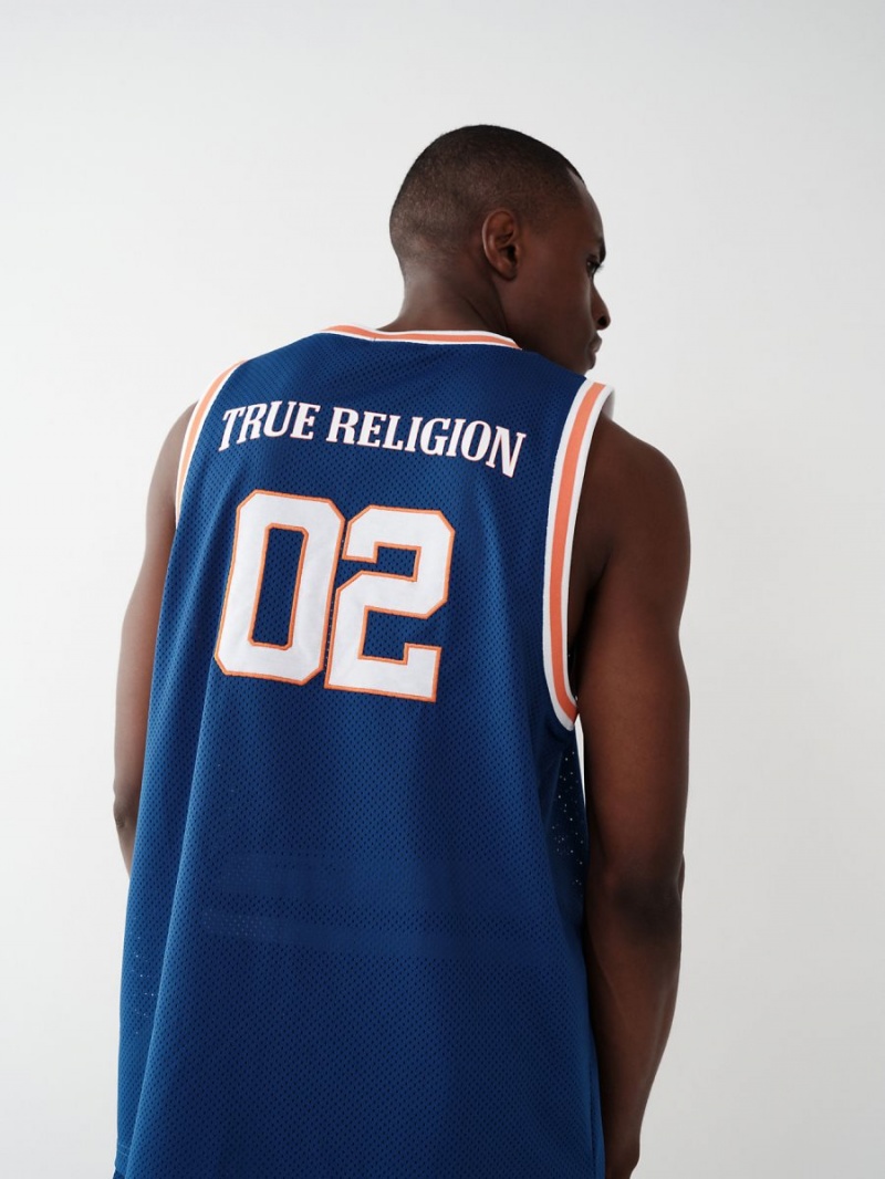 True Blue True Religion Mesh Jersey Tanks | 1329-WQASO