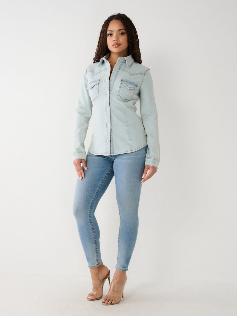 Walking Downtown True Religion Western Denim Shirts | 5246-BRVSP