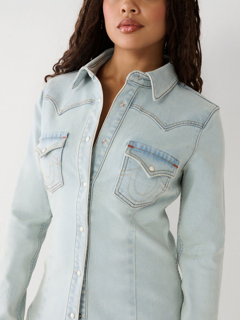 Walking Downtown True Religion Western Denim Shirts | 5246-BRVSP