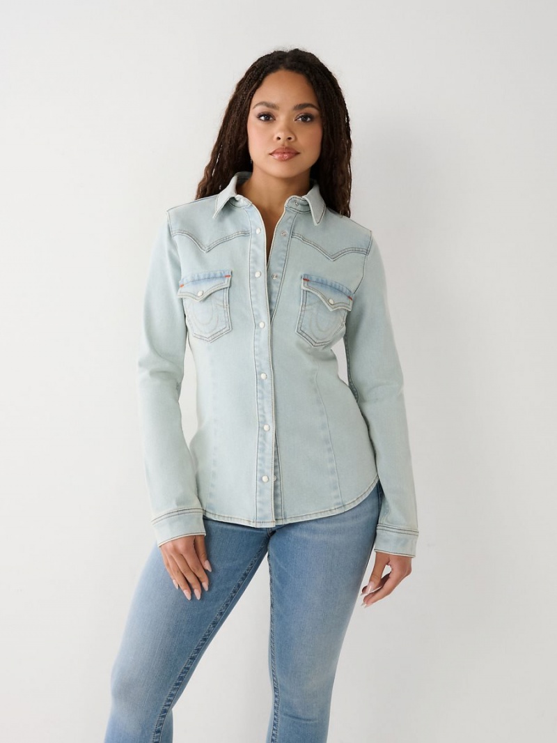 Walking Downtown True Religion Western Denim Shirts | 5246-BRVSP