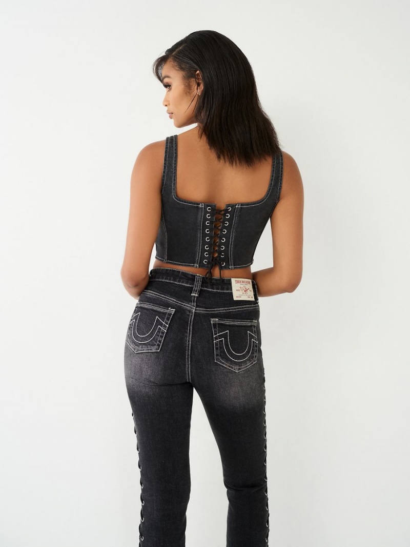 Washed Black True Religion Lace Up Denim Corset Top | 1647-MXVIL