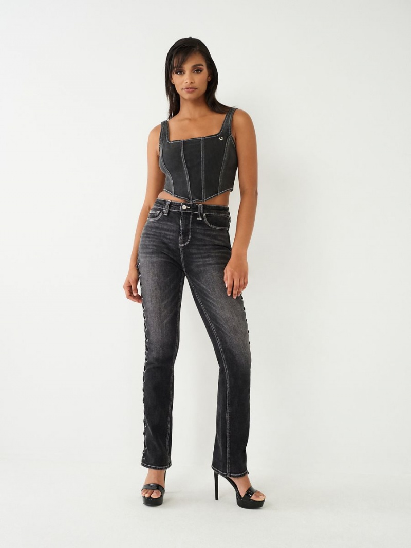 Washed Black True Religion Lace Up Denim Corset Top | 1647-MXVIL