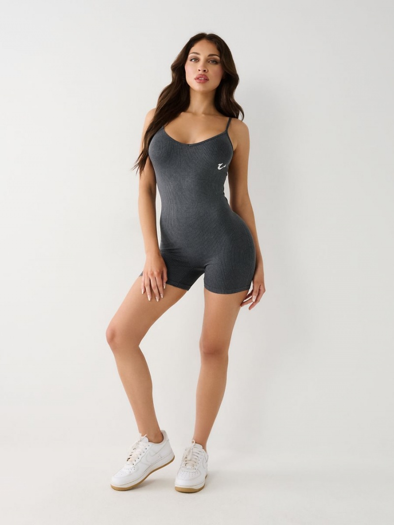 Washed Black True Religion Seamless Shorts Bodysuit | 8245-EHDKX