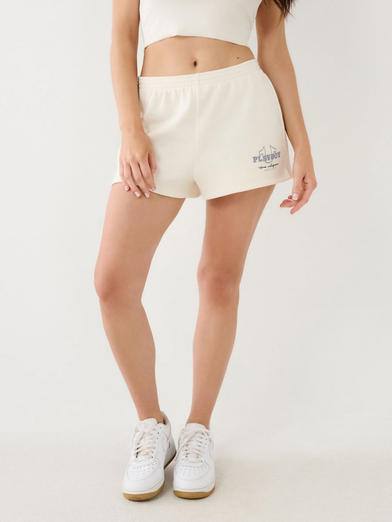 Whisper White True Religion Playboy X Lounge Sweat Shorts | 6147-NPVGE