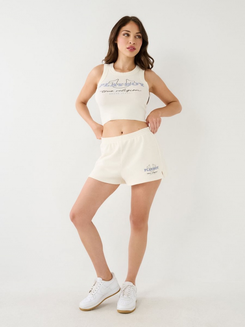 Whisper White True Religion Playboy X Lounge Sweat Shorts | 6147-NPVGE