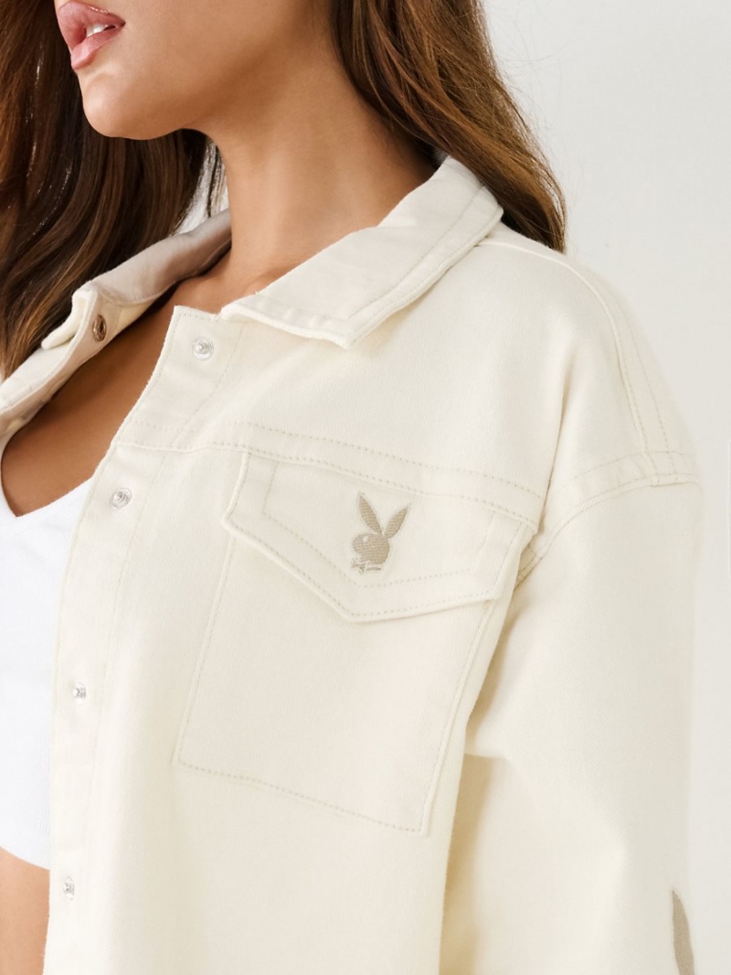 Whisper White True Religion Playboy X Oversized Jimmy Jacket | 6219-CKQRH