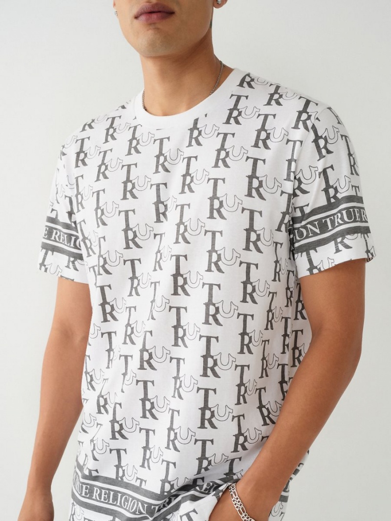 White True Religion Allover Print T Shirts | 4357-APUCW