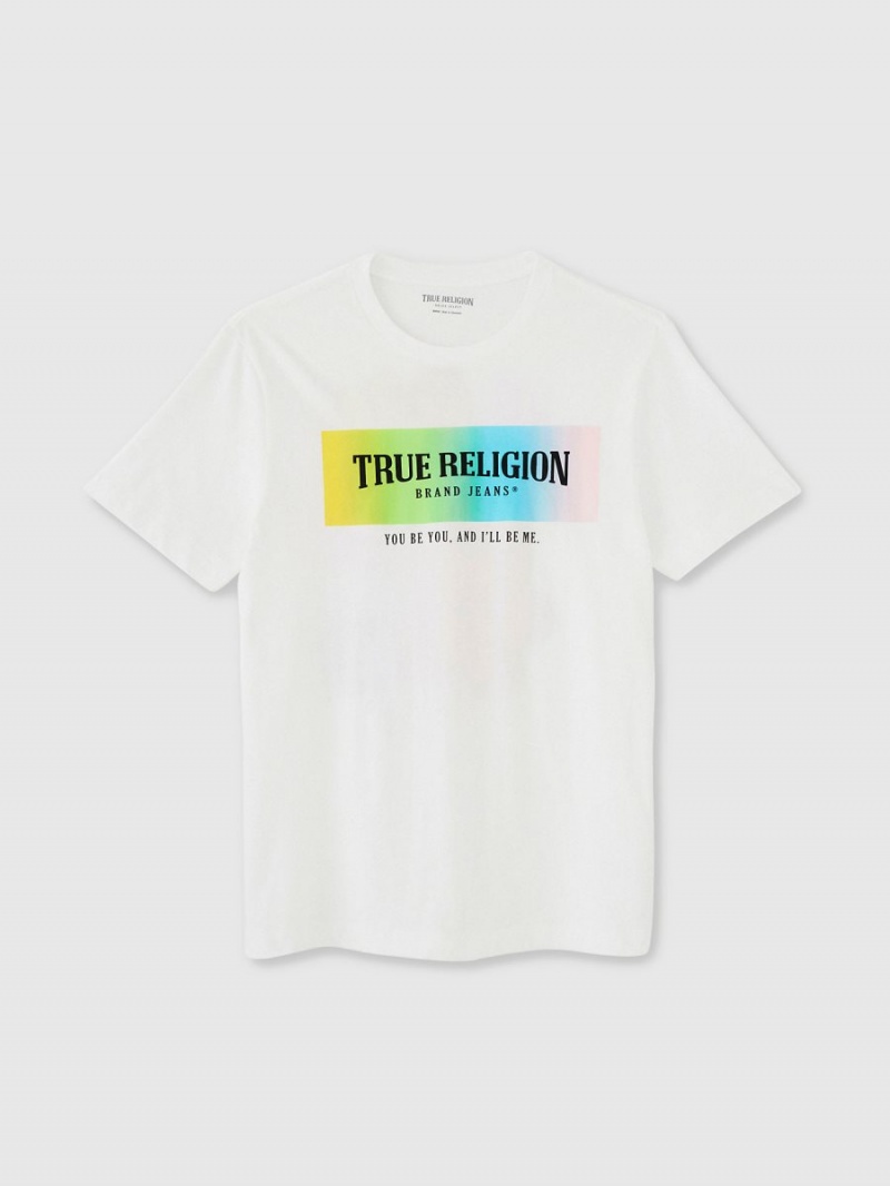 White True Religion Be You Pride T Shirts | 3560-GFZVR