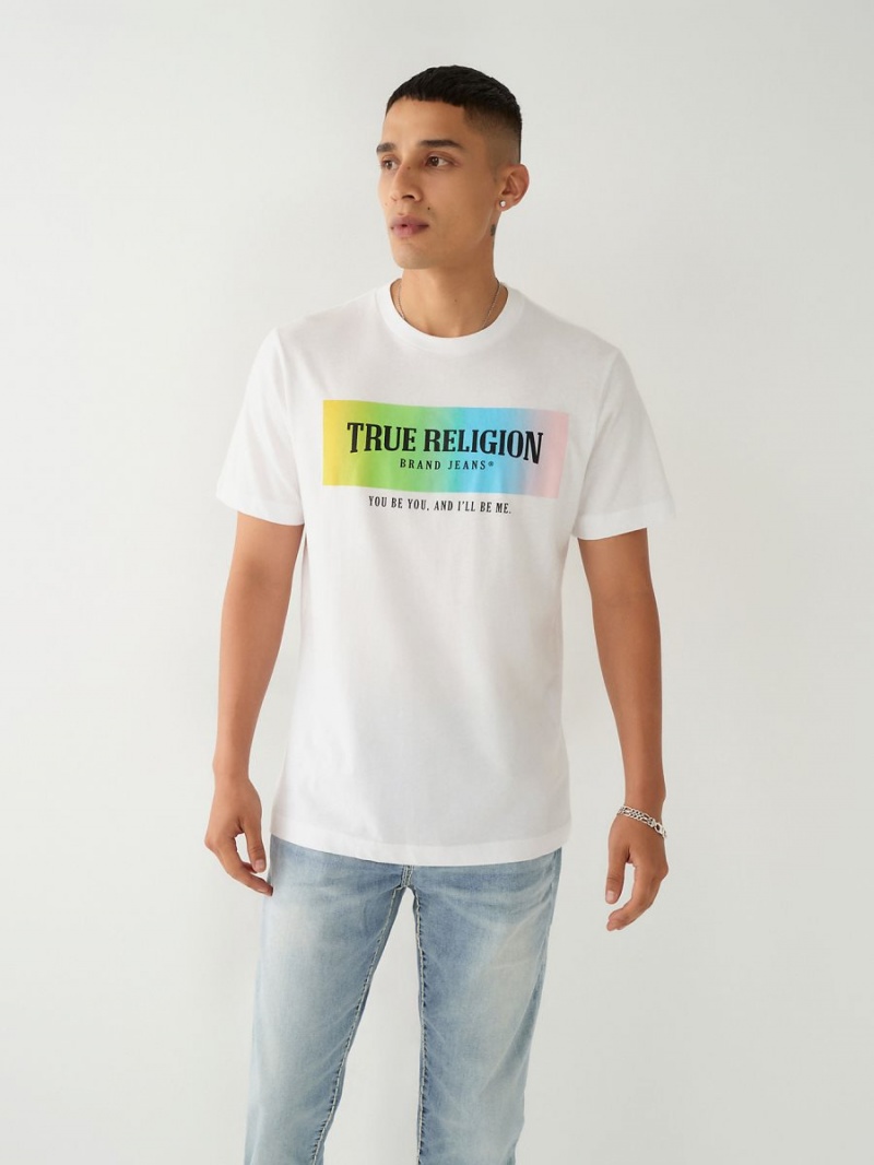 White True Religion Be You Pride T Shirts | 3560-GFZVR