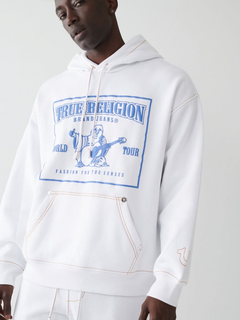 White True Religion Big T Logo Relaxed Hoodie | 1537-DJWLC