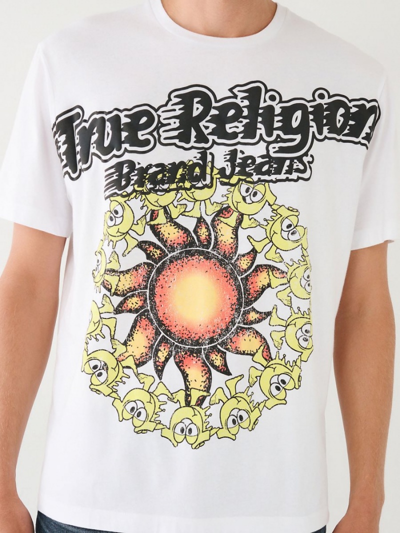 White True Religion Blazing Shoey Graphic Relaxed T Shirts | 2389-NAWJQ