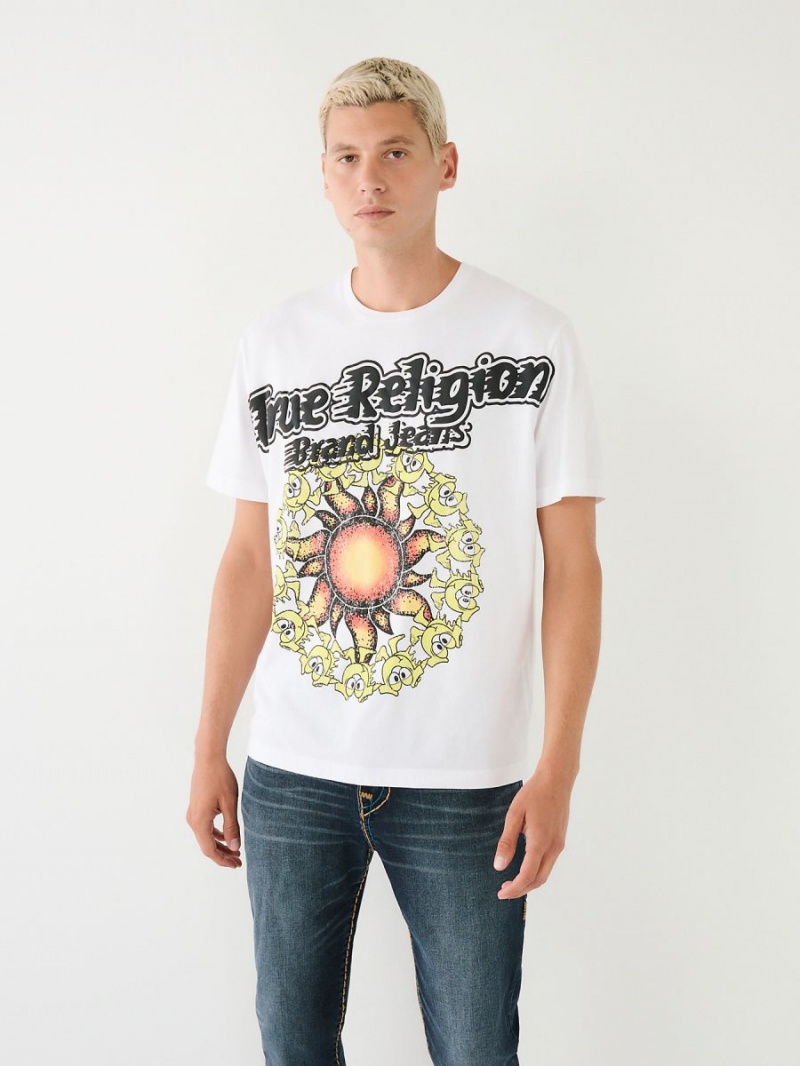 White True Religion Blazing Shoey Graphic Relaxed T Shirts | 2389-NAWJQ