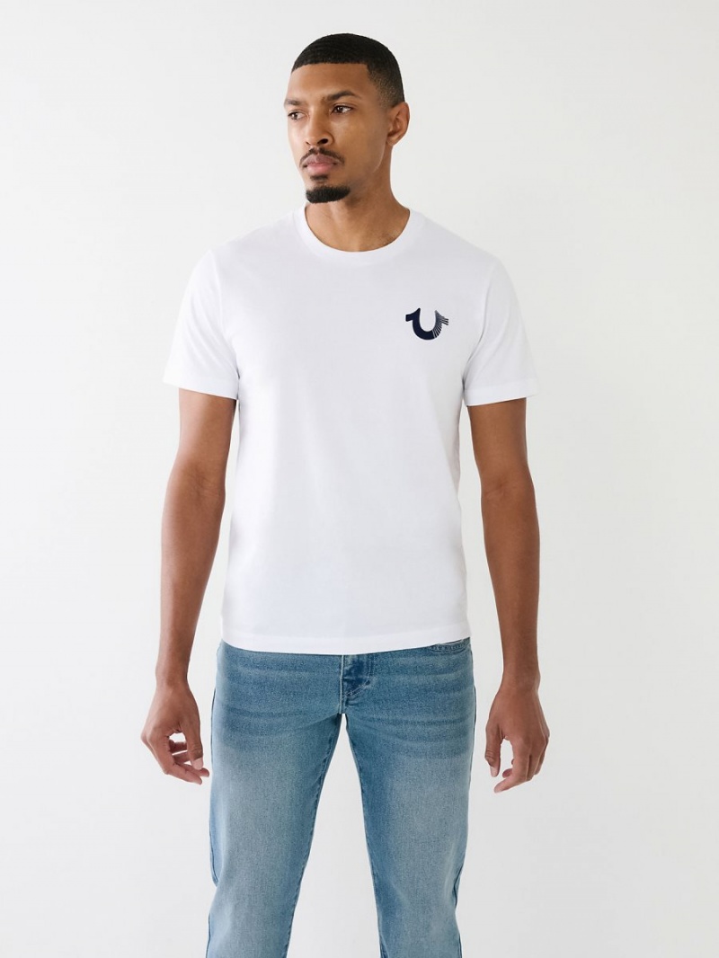 White True Religion Buddha Logo Crew T Shirts | 3087-TGOHQ