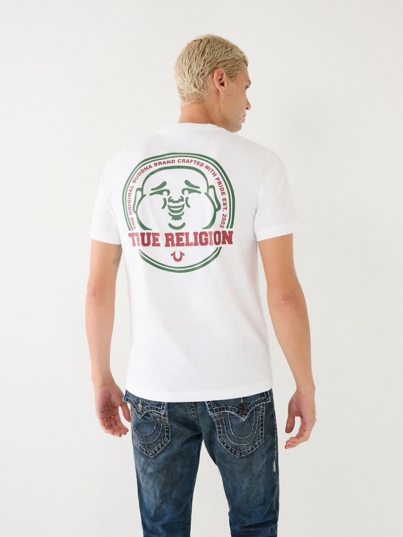 White True Religion Buddha Logo T Shirts | 4398-MGIWX