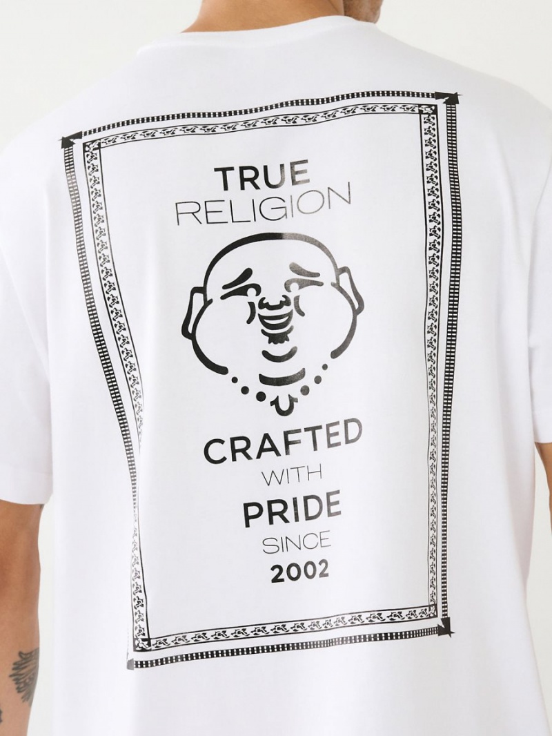 White True Religion Buddha Logo T Shirts | 2091-JYTVG