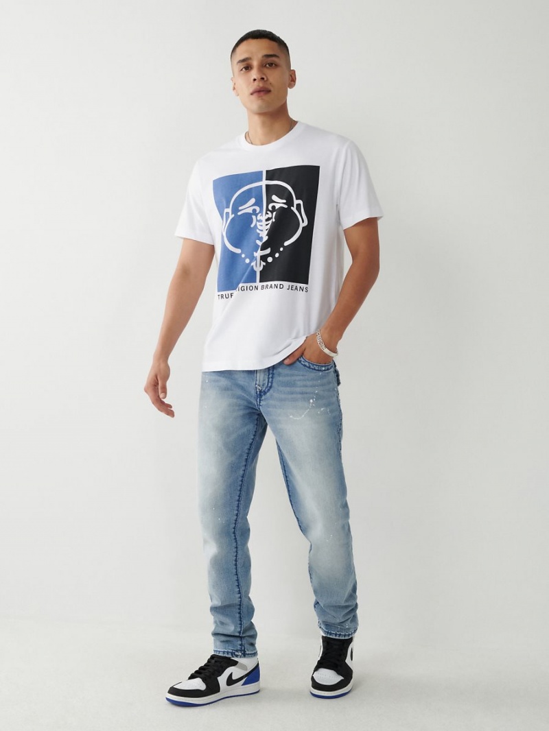 White True Religion Buddha Logo T Shirts | 0297-SQTIR