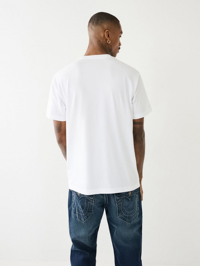 White True Religion Buddha Logo T Shirts | 7520-HRKMA