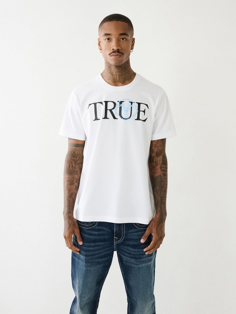 White True Religion Buddha Logo T Shirts | 7520-HRKMA