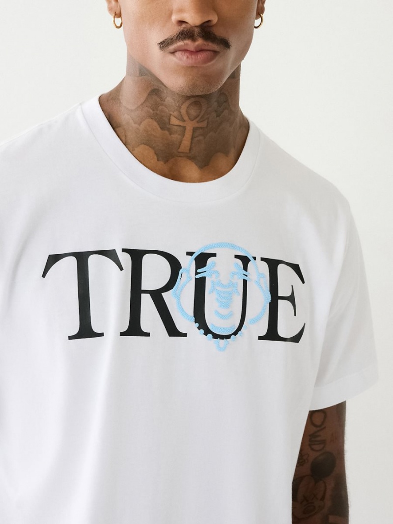 White True Religion Buddha Logo T Shirts | 7520-HRKMA