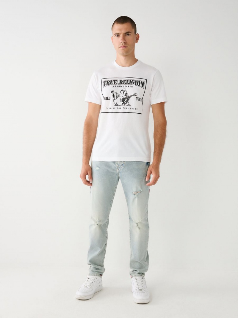 White True Religion Buddha Logo T Shirts | 9174-IMHDQ