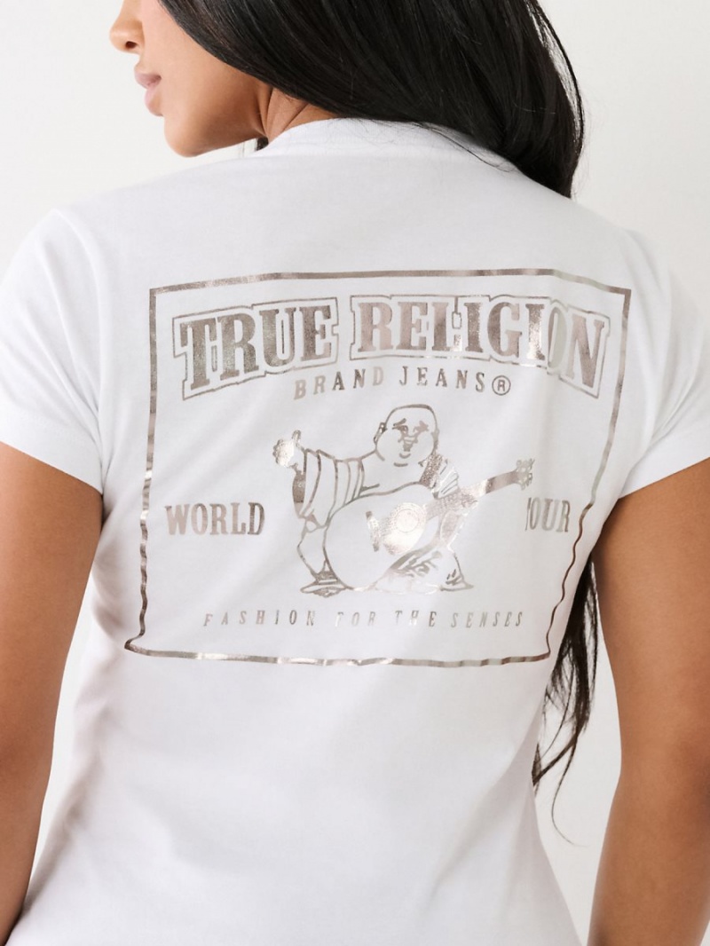 White True Religion Buddha Logo V T Shirts | 3750-ONQZE