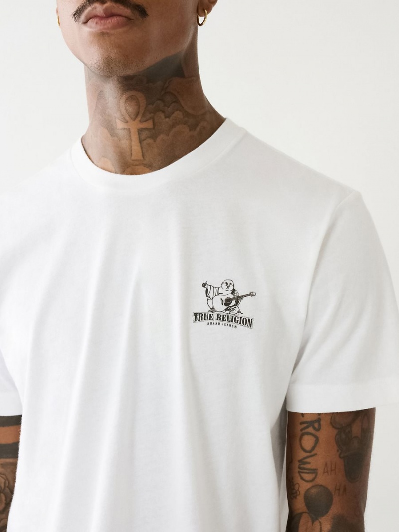 White True Religion Buddha Sunrise Logo T Shirts | 8076-MGVNS