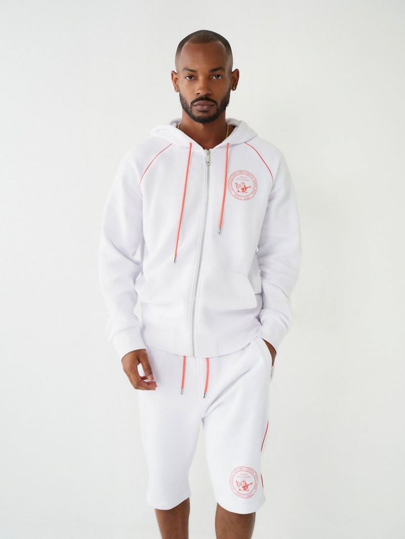 White True Religion Buddha Zip Hoodie | 7510-QBANG