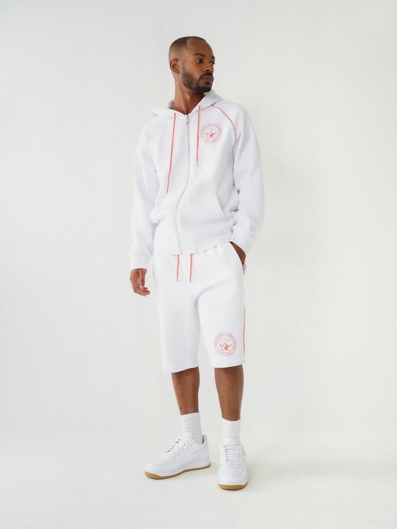 White True Religion Buddha Zip Hoodie | 8091-XYQHE