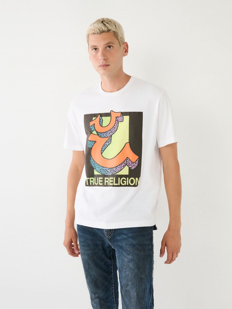 White True Religion Channel Graphic Relaxed T Shirts | 7940-BPCGU