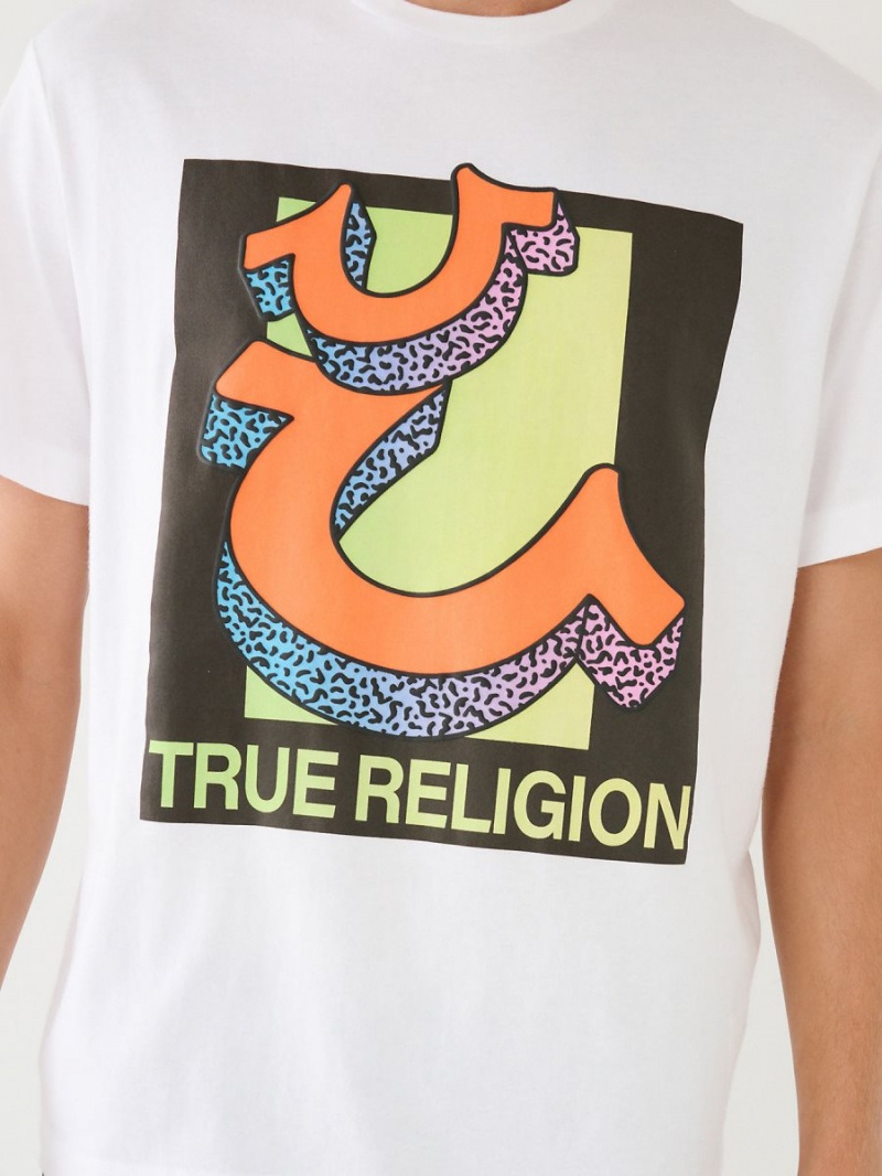 White True Religion Channel Graphic Relaxed T Shirts | 7940-BPCGU