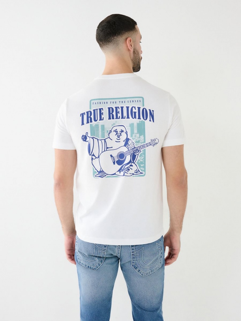 White True Religion City Buddha Logo Crew T Shirts | 6047-XLGFR