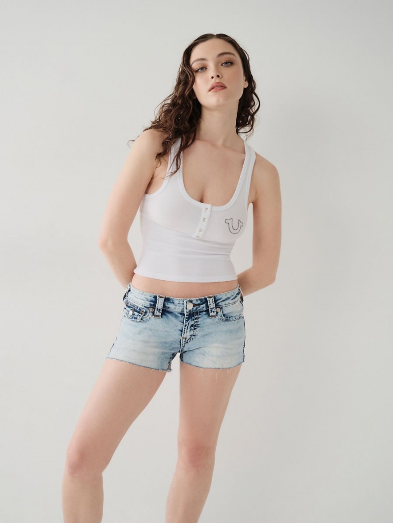 White True Religion Crop Henley Tanks | 8794-TVRHZ