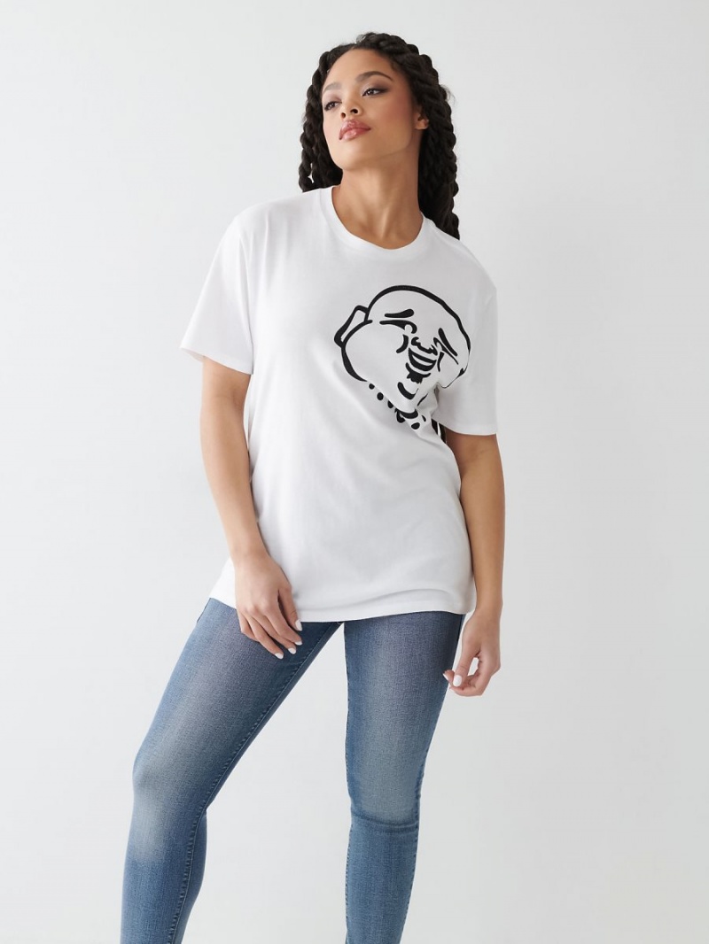 White True Religion Crystal Buddha Relaxed T Shirts | 0719-VKUFM