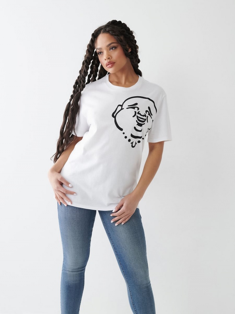 White True Religion Crystal Buddha Relaxed T Shirts | 0719-VKUFM