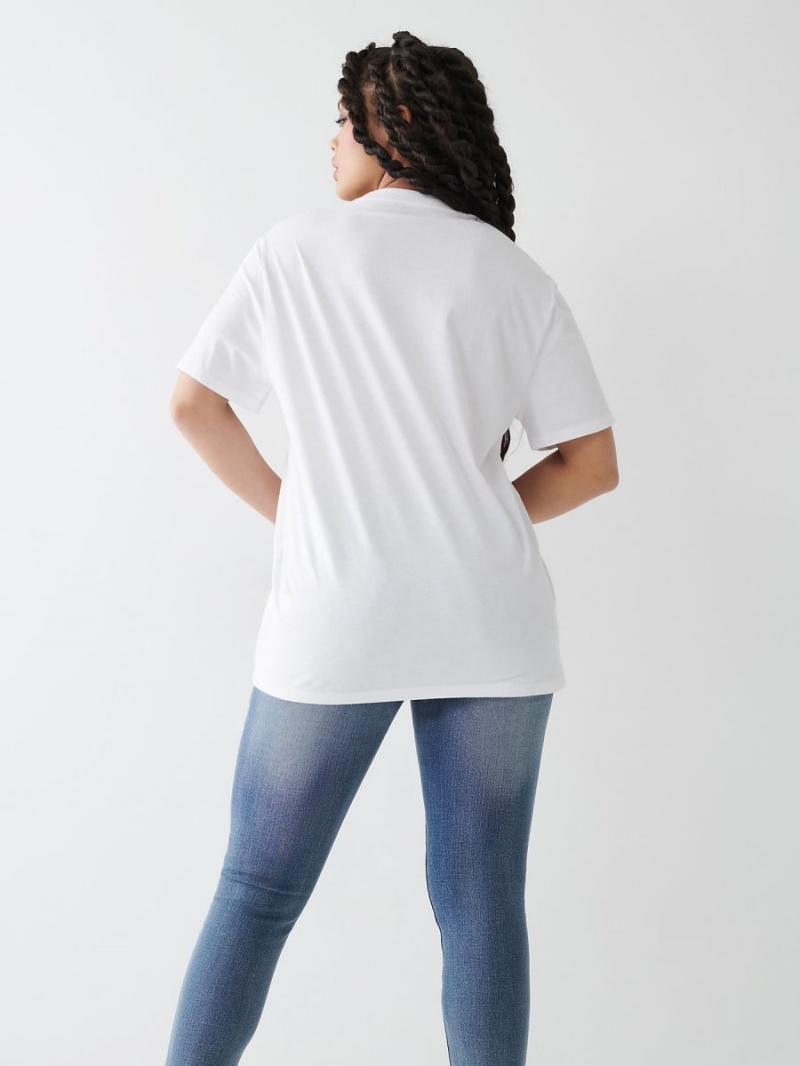 White True Religion Crystal Buddha Relaxed T Shirts | 0719-VKUFM