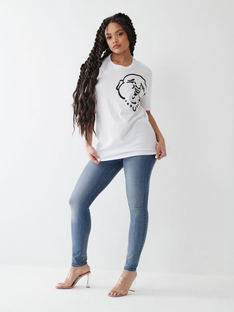 White True Religion Crystal Buddha Relaxed T Shirts | 0719-VKUFM