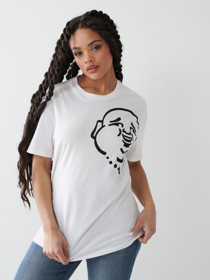 White True Religion Crystal Buddha Relaxed T Shirts | 0719-VKUFM