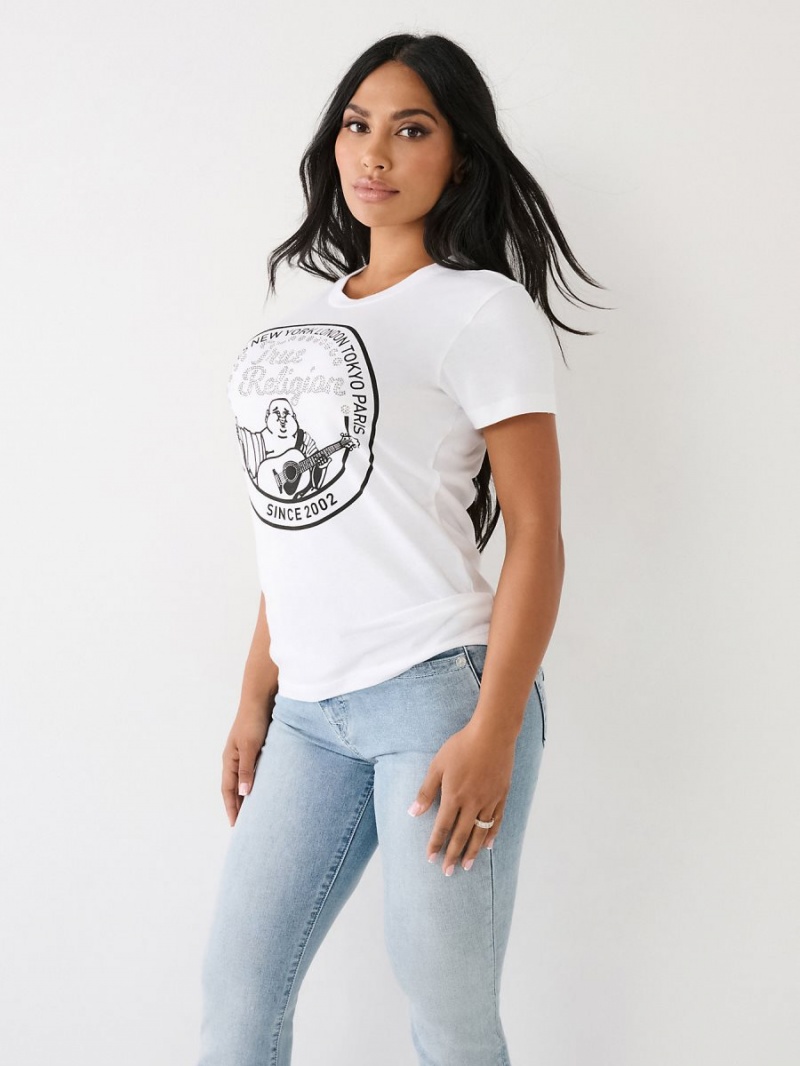 White True Religion Crystal Buddha T Shirts | 2910-LPMKE