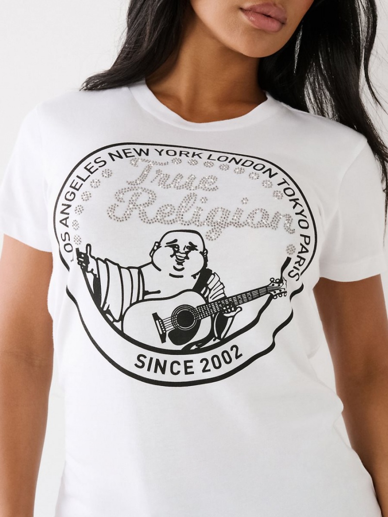 White True Religion Crystal Buddha T Shirts | 2910-LPMKE