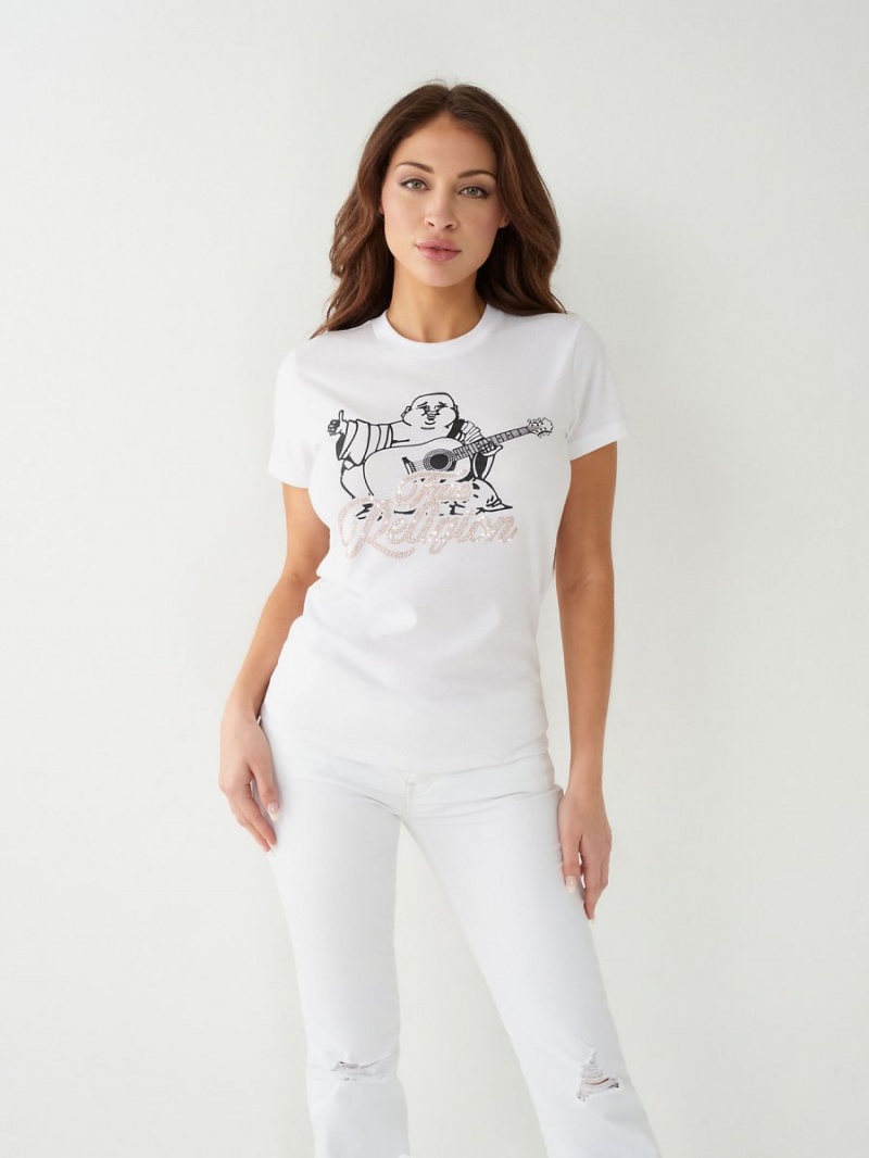 White True Religion Crystal Buddha T Shirts | 1560-VYIFR