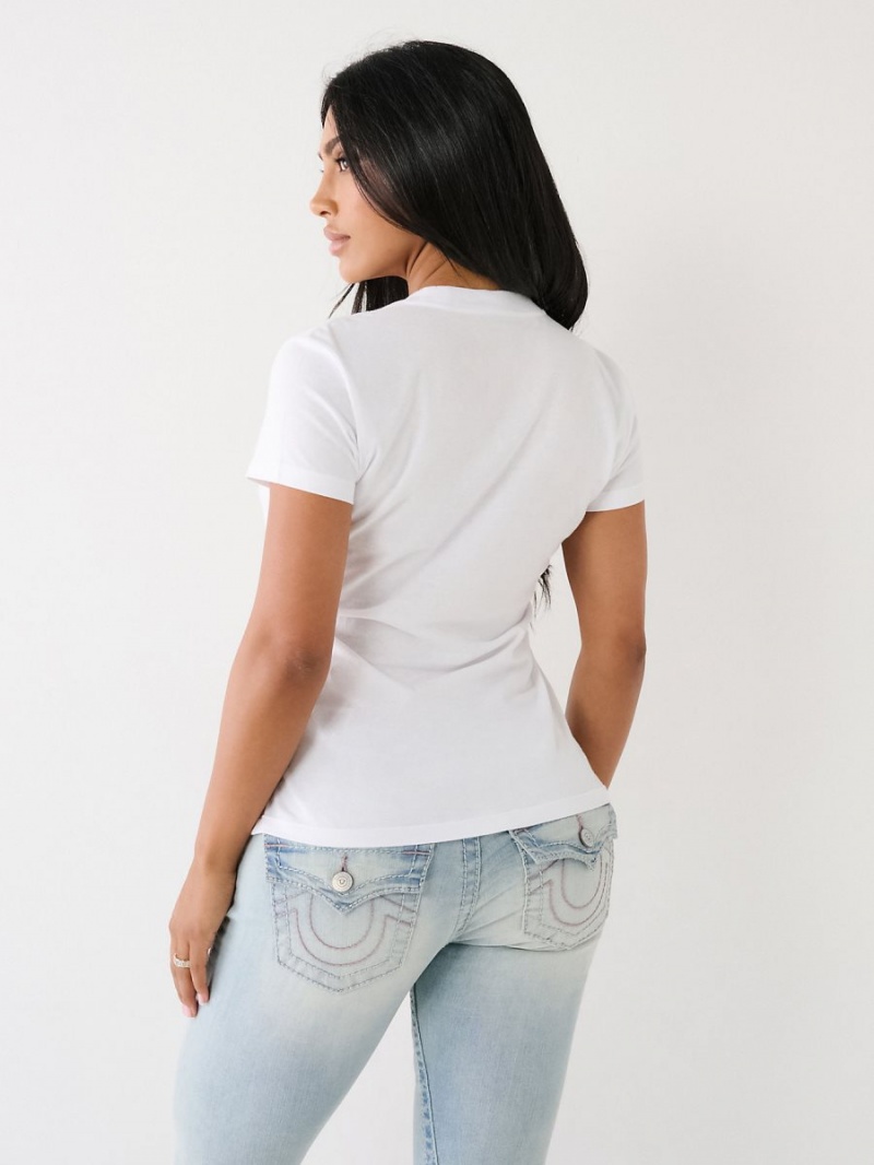 White True Religion Crystal Logo T Shirts | 9825-KUGCS