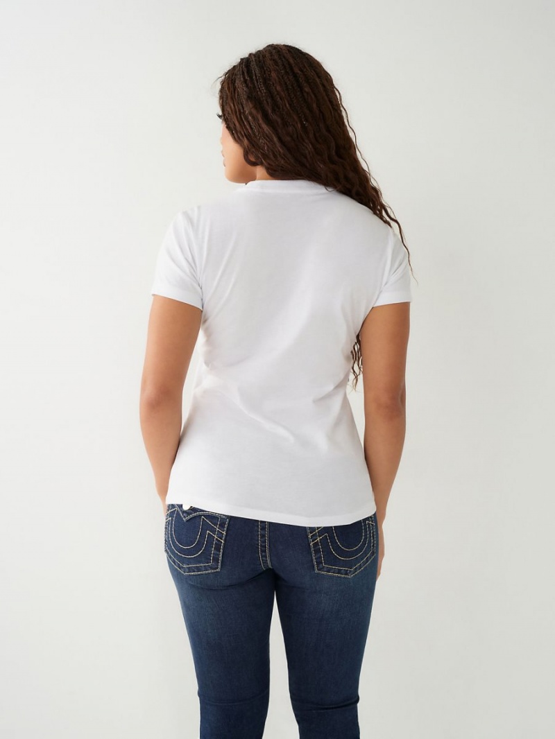 White True Religion Crystal Logo T Shirts | 4360-YSKDO