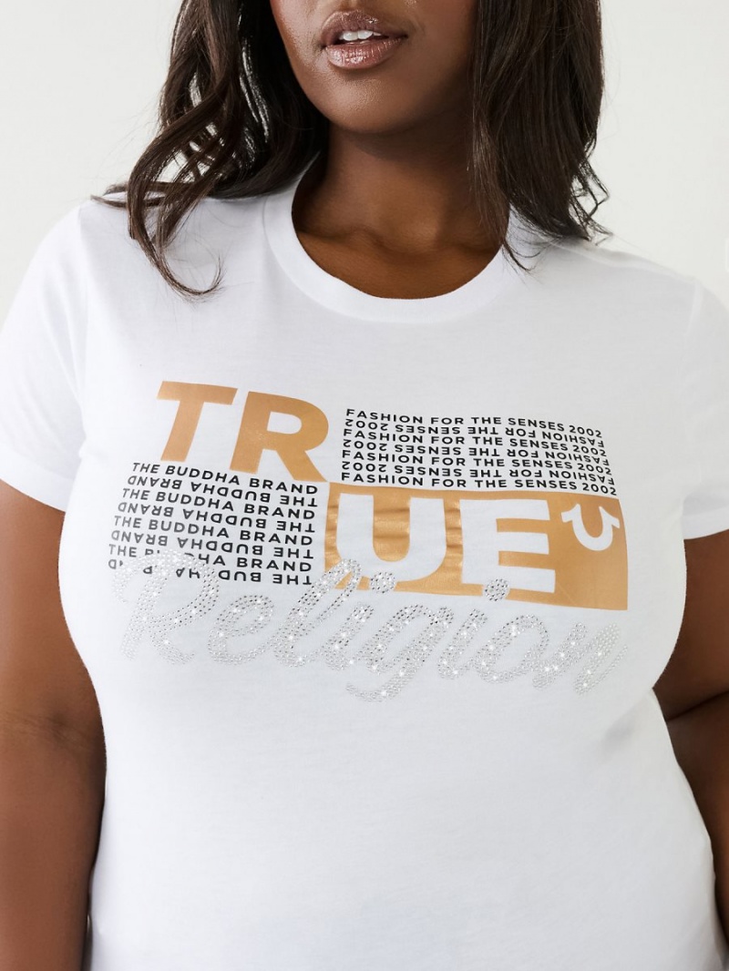 White True Religion Crystal Logo T Shirts | 4360-YSKDO