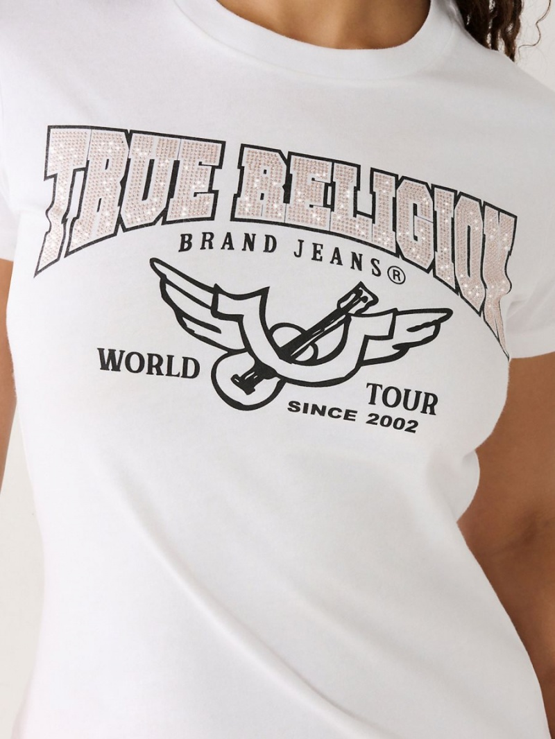 White True Religion Crystal Logo T Shirts | 0712-GFRDC