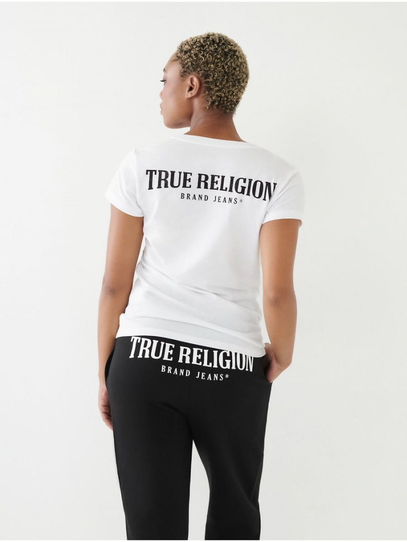 White True Religion Crystal Logo V T Shirts | 3295-KACED