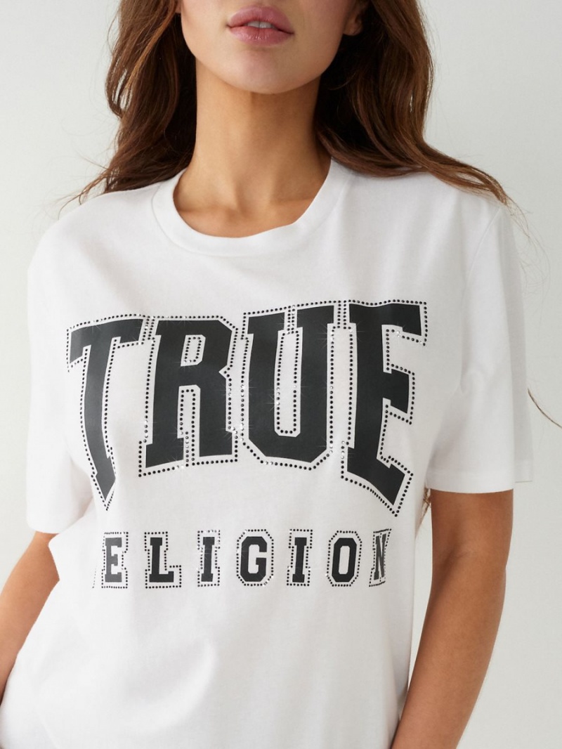 White True Religion Crystal Relaxed T Shirts | 4890-CFRLU