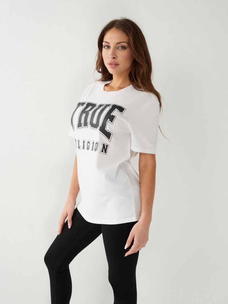 White True Religion Crystal Relaxed T Shirts | 4890-CFRLU