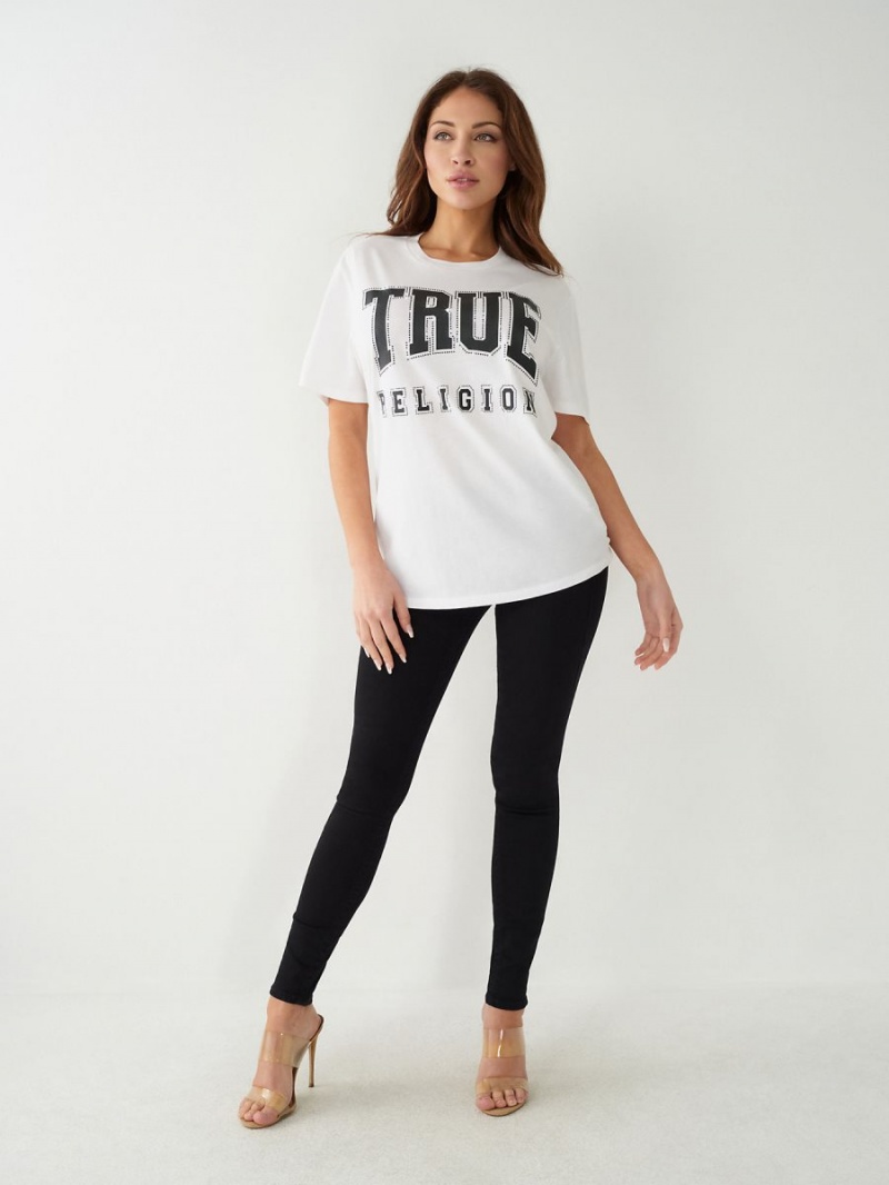 White True Religion Crystal Relaxed T Shirts | 4890-CFRLU