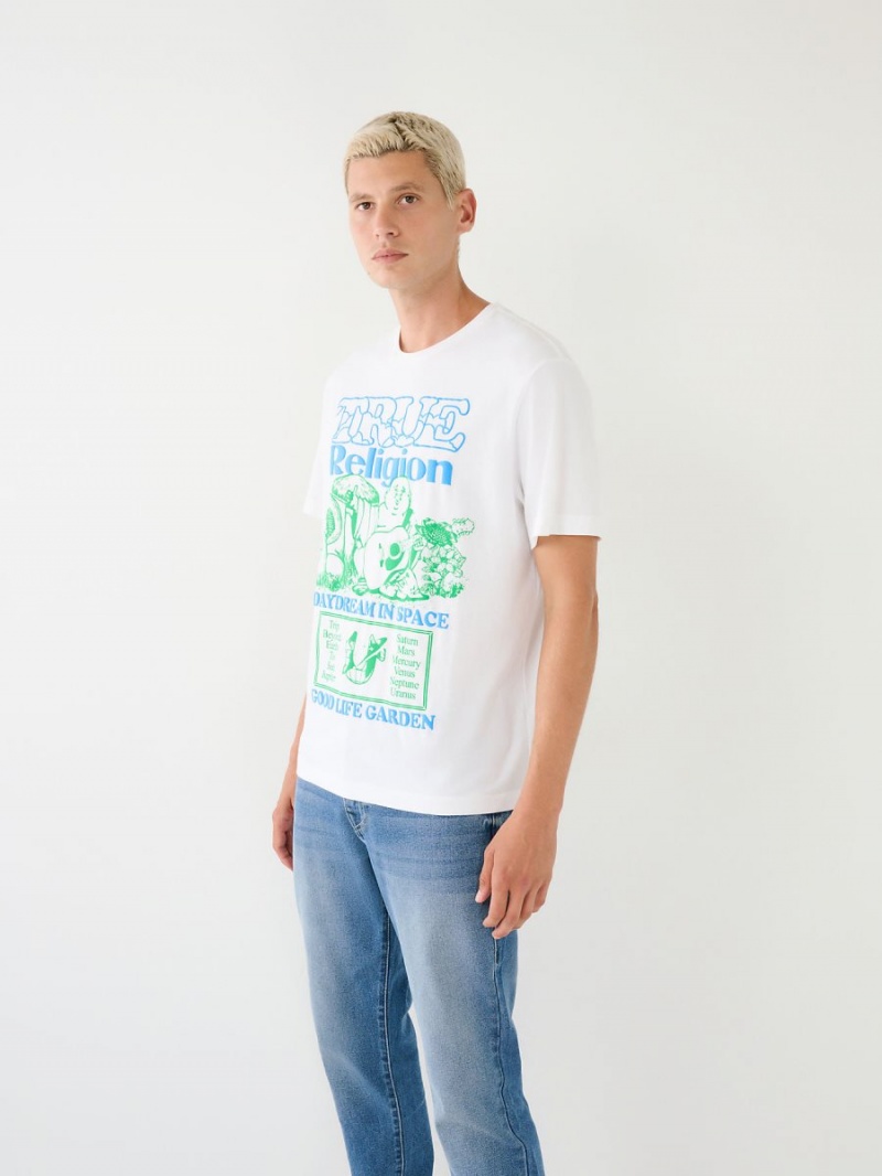 White True Religion Daydream Buddha Graphic Relaxed T Shirts | 7458-XQEZB