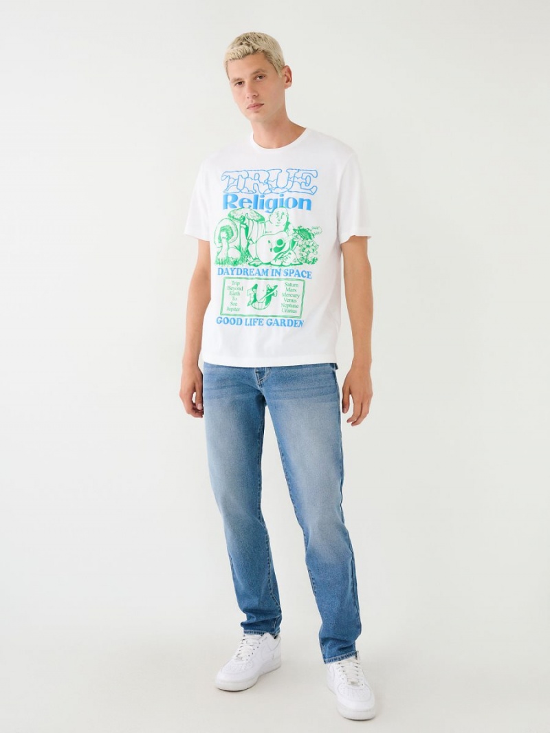 White True Religion Daydream Buddha Graphic Relaxed T Shirts | 7458-XQEZB